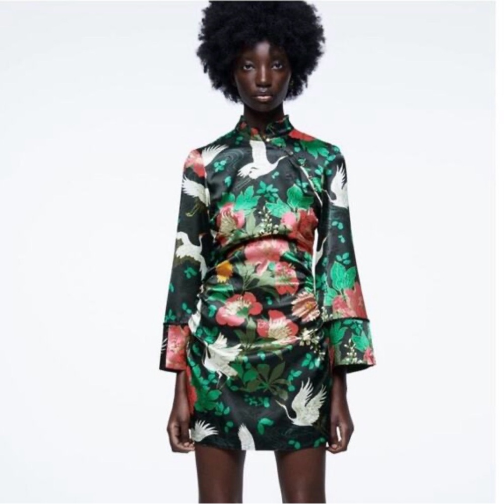 NEW WITH TAGS Zara Black Floral Long Sleeve Dress